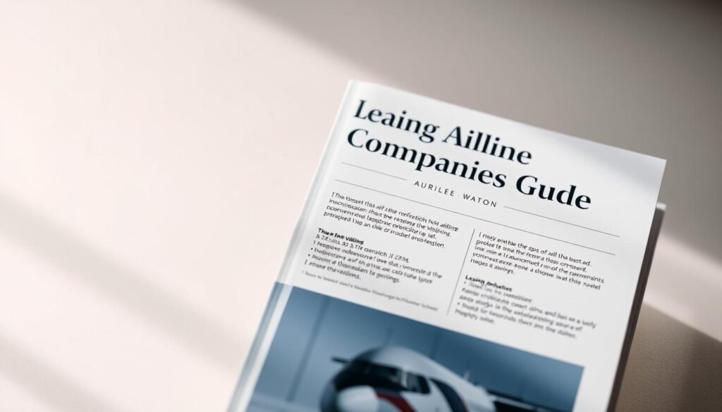 A high-quality travel guide against a soft, blurred backdrop. The cover displays the title "Leading Airline Companies Guide" in a sophisticated, minimalist font. The front page features a clean layout with subtitles highlighting key airline information, presented in an organized, easy-to-read manner. The guide exudes an air of authority and expertise, with a muted color palette and subtle textural details that convey a sense of professionalism. Soft, directional lighting from the top-left casts gentle shadows, creating depth and dimensionality. The overall impression is one of a reliable, well-researched resource for air travel. A high-quality travel guide against a soft, blurred backdrop. The cover displays the title "Leading Airline Companies Guide" in a sophisticated, minimalist font. The front page features a clean layout with subtitles highlighting key airline information, presented in an organized, easy-to-read manner. The guide exudes an air of authority and expertise, with a muted color palette and subtle textural details that convey a sense of professionalism. Soft, directional lighting from the top-left casts gentle shadows, creating depth and dimensionality. The overall impression is one of a reliable, well-researched resource for air travel.