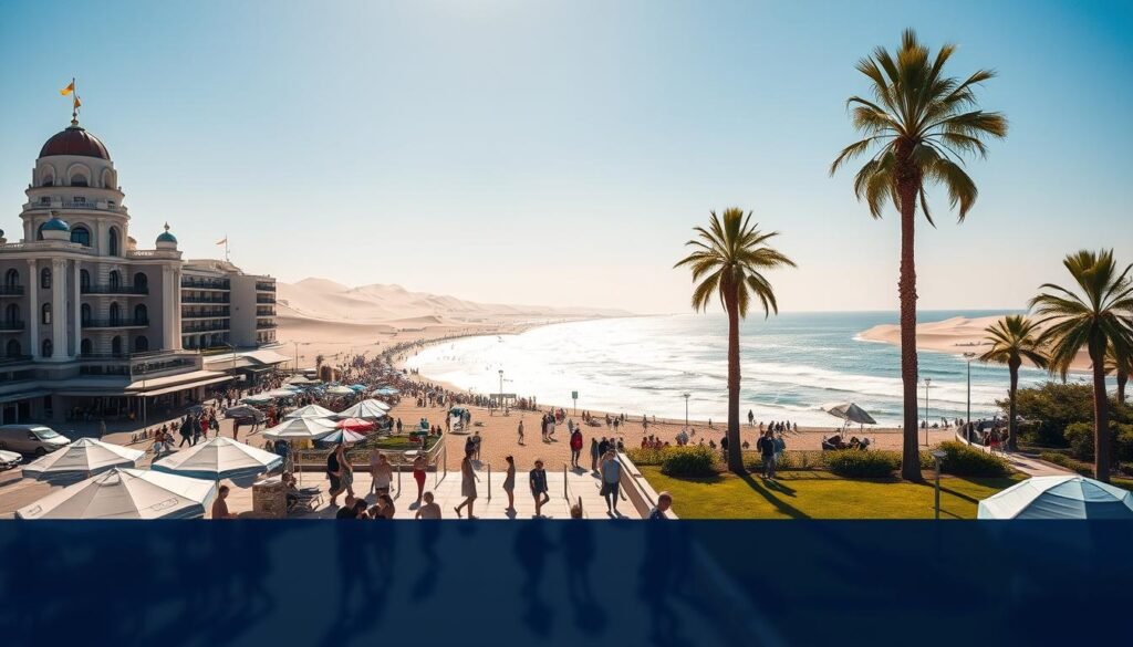 A sun-drenched scene of Mar del Plata's iconic beachfront, captured through a wide-angle lens. In the foreground, sun-kissed beachgoers stroll along the promenade, umbrellas and towels in hand. The middle ground features the glistening waves of the Atlantic Ocean, framed by the city's elegant, art deco-inspired architecture. In the background, rolling sand dunes and lush, swaying palm trees create a serene, tropical ambiance. Warm, golden light filters through the scene, casting a soft, inviting glow and evoking the relaxed, carefree atmosphere of this beloved Argentine coastal destination. A sun-drenched scene of Mar del Plata's iconic beachfront, captured through a wide-angle lens. In the foreground, sun-kissed beachgoers stroll along the promenade, umbrellas and towels in hand. The middle ground features the glistening waves of the Atlantic Ocean, framed by the city's elegant, art deco-inspired architecture. In the background, rolling sand dunes and lush, swaying palm trees create a serene, tropical ambiance. Warm, golden light filters through the scene, casting a soft, inviting glow and evoking the relaxed, carefree atmosphere of this beloved Argentine coastal destination.