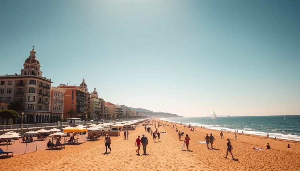 A sun-drenched seaside promenade in Mar del Plata, Argentina's premier beach destination. In the foreground, sun-kissed beachgoers stroll along the expansive golden sands, umbrellas and towels dotting the landscape. The middle ground features the iconic, art deco-inspired architecture of the coastal buildings, their vibrant colors and intricate details catching the warm light. In the background, the deep blue waters of the Atlantic Ocean stretch out to the horizon, with a few sailboats and yachts dotting the tranquil surface. The scene exudes a relaxed, laid-back atmosphere, capturing the essence of this beloved coastal city. A sun-drenched seaside promenade in Mar del Plata, Argentina's premier beach destination. In the foreground, sun-kissed beachgoers stroll along the expansive golden sands, umbrellas and towels dotting the landscape. The middle ground features the iconic, art deco-inspired architecture of the coastal buildings, their vibrant colors and intricate details catching the warm light. In the background, the deep blue waters of the Atlantic Ocean stretch out to the horizon, with a few sailboats and yachts dotting the tranquil surface. The scene exudes a relaxed, laid-back atmosphere, capturing the essence of this beloved coastal city.
