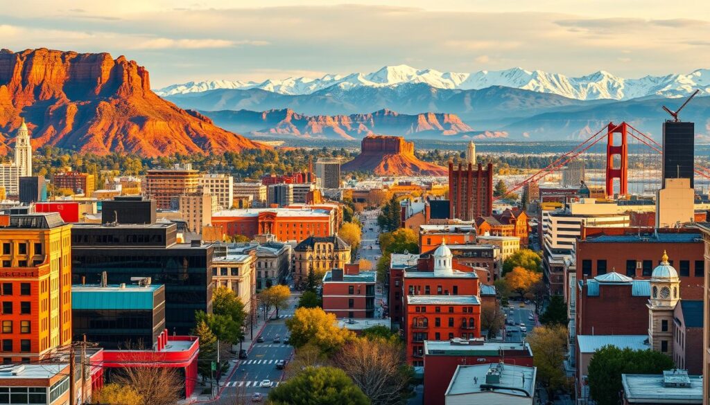 A vibrant cityscape showcasing the most captivating U.S. destinations, captured through the lens of a wide-angle camera. In the foreground, iconic landmarks and bustling city streets, from the skyscrapers of New York to the Golden Gate Bridge of San Francisco. The middle ground features breathtaking natural landscapes, from the red rock formations of Sedona to the snow-capped peaks of the Rockies. In the background, a warm, golden-hour glow bathes the scene, creating a sense of wonder and excitement. The overall atmosphere evokes a feeling of exploration, inviting the viewer to discover the diverse beauty and cultural richness of the best cities to visit in the United States. A vibrant cityscape showcasing the most captivating U.S. destinations, captured through the lens of a wide-angle camera. In the foreground, iconic landmarks and bustling city streets, from the skyscrapers of New York to the Golden Gate Bridge of San Francisco. The middle ground features breathtaking natural landscapes, from the red rock formations of Sedona to the snow-capped peaks of the Rockies. In the background, a warm, golden-hour glow bathes the scene, creating a sense of wonder and excitement. The overall atmosphere evokes a feeling of exploration, inviting the viewer to discover the diverse beauty and cultural richness of the best cities to visit in the United States.