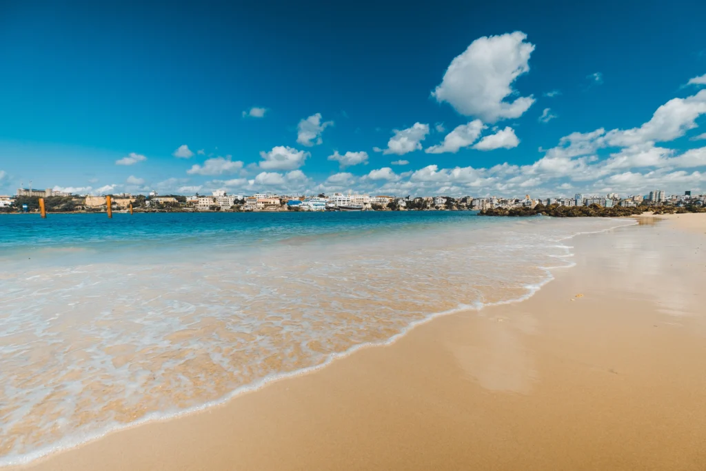 a seaside landscape along the atlantic coast of argentina, with rolling sand dunes and rocky cliffs overlooking the azure ocean. in the foreground, a secluded beach with golden sand and gently lapping waves. in the middle ground, lush vegetation and palm trees sway in a light breeze. the background features dramatic, rugged mountains silhouetted against a vibrant sky, with wispy clouds and warm, diffused sunlight casting a soft, golden glow over the entire scene. the overall mood is serene, tranquil and inviting, capturing the natural beauty and allure of alternative coastal destinations in argentina.
